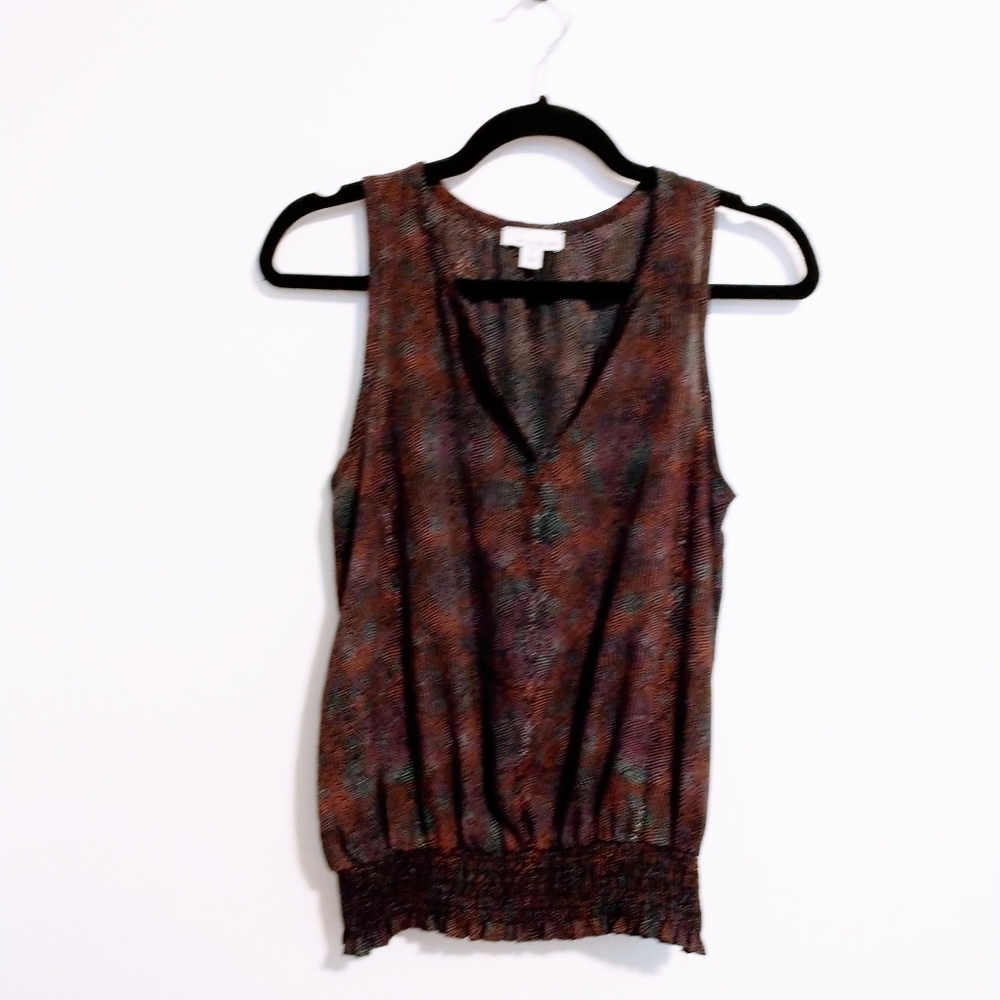 Allison Joy semi sheer tank top blouse with v neck and elastic hem size small